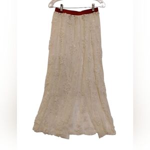 Cream Floral Lace Maxi Cover Skirt Wrap Transparent L Polyester Elastane